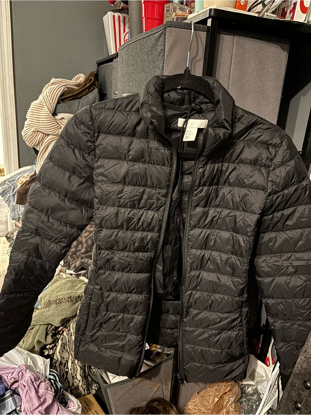 H and M Black Lightweight Packable Puffer Jacket Small